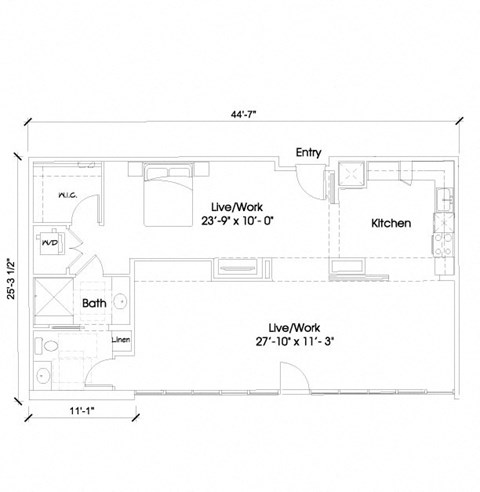Floor plan for 1 bed, 1 bath, 980 sqft